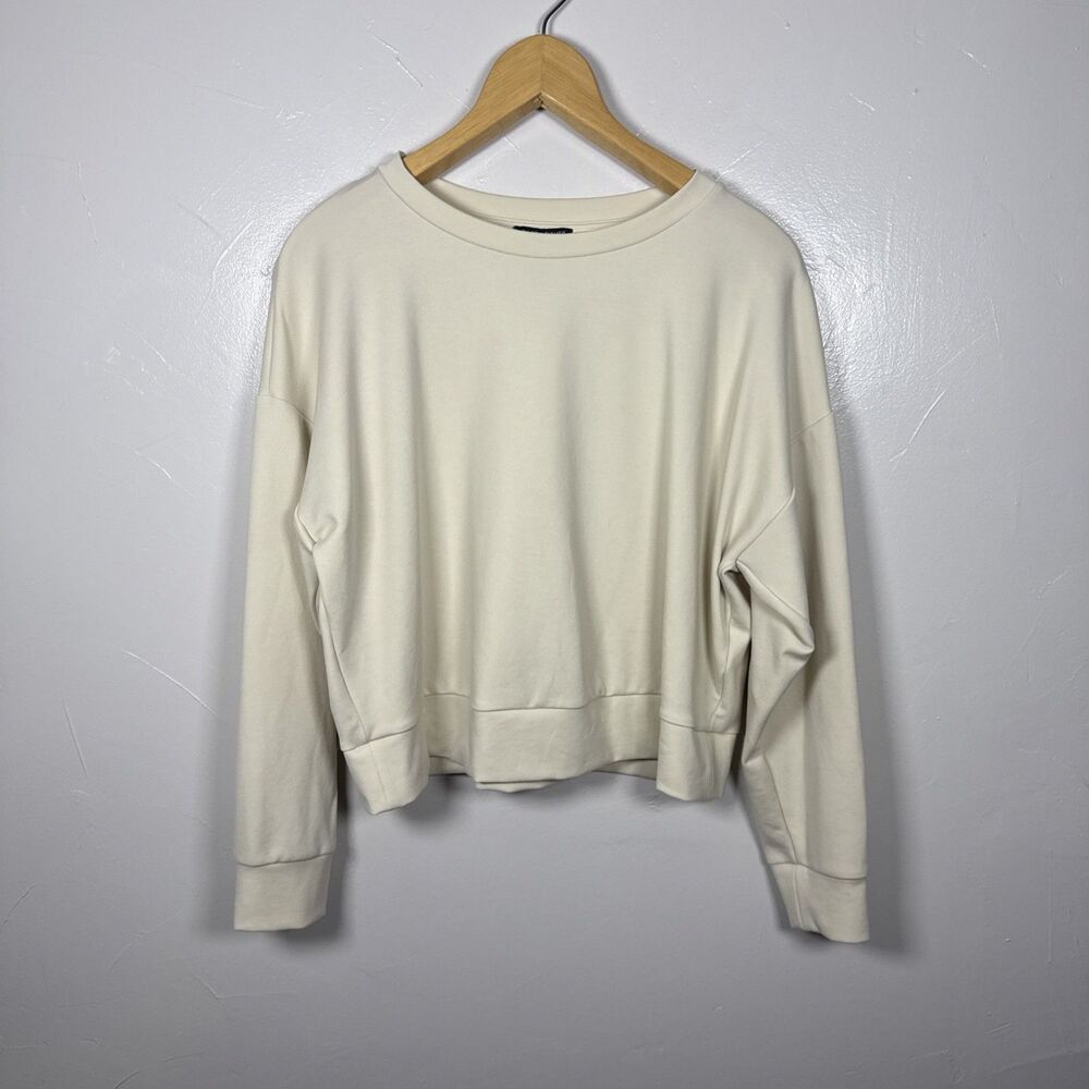 Eileen Fisher Lightweight Ponte Round Neck Top Long Sleeve Size XS Almond